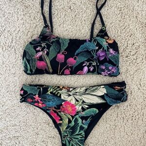 San Lorenzo Black Floral Bikini Set (Top size M, Bottom size L)